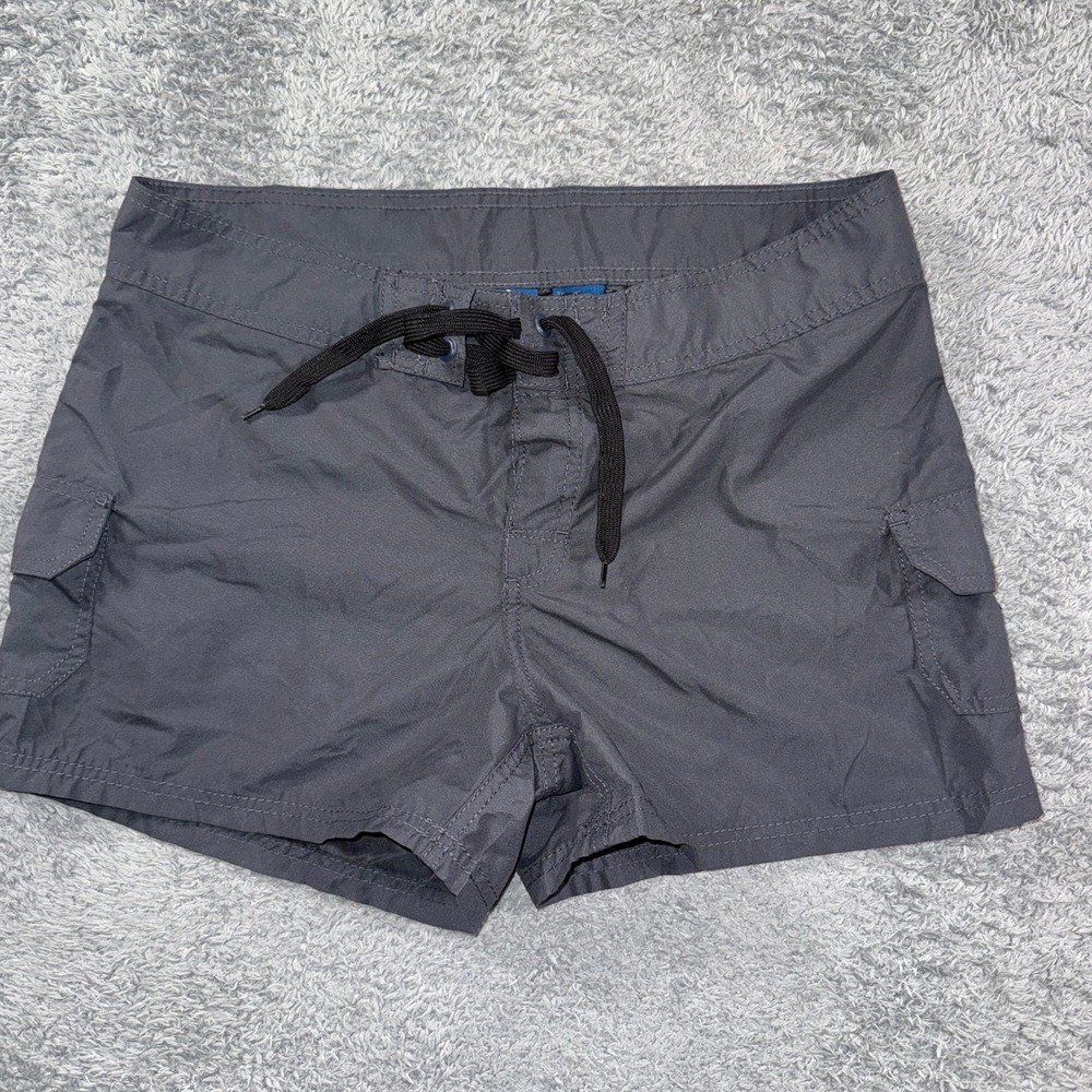 Kanu Surf Girls Size 8 Gray Board Shorts Cargo Pockets Drawstring Swim Trunks